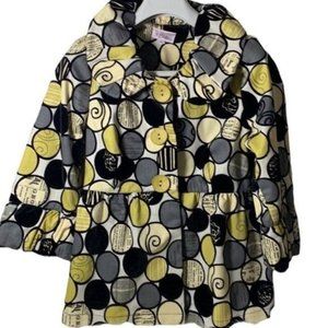 3 Sisters Women's Coat Jacket Size Large Horse Patterned Yellow Black Velvet